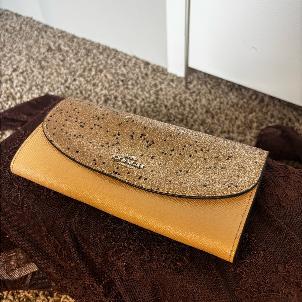 Coach Sparkling Gold and Tan Clutch